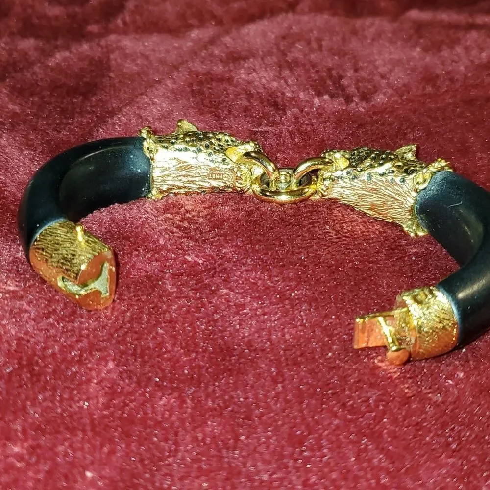 Franklin Mint Bracelet 4 Genuine Rubies & 22 KT Gold‎ Plated over Ebony